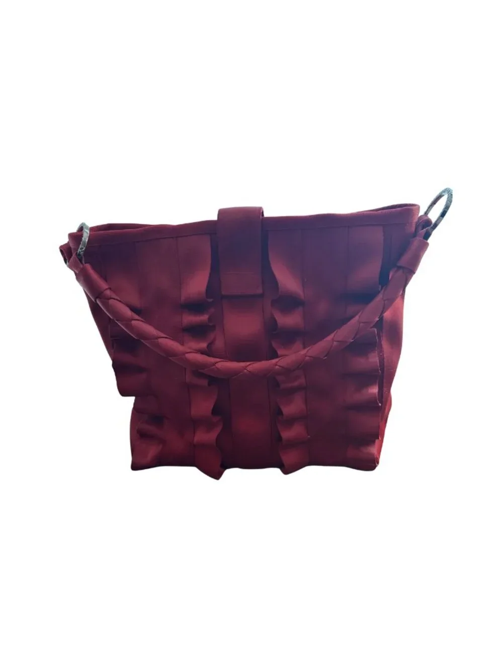 Vintage Harveys Red Ruffled Gunmetal Hardware Seatbelt Lola Hobo Bag Purse Rare